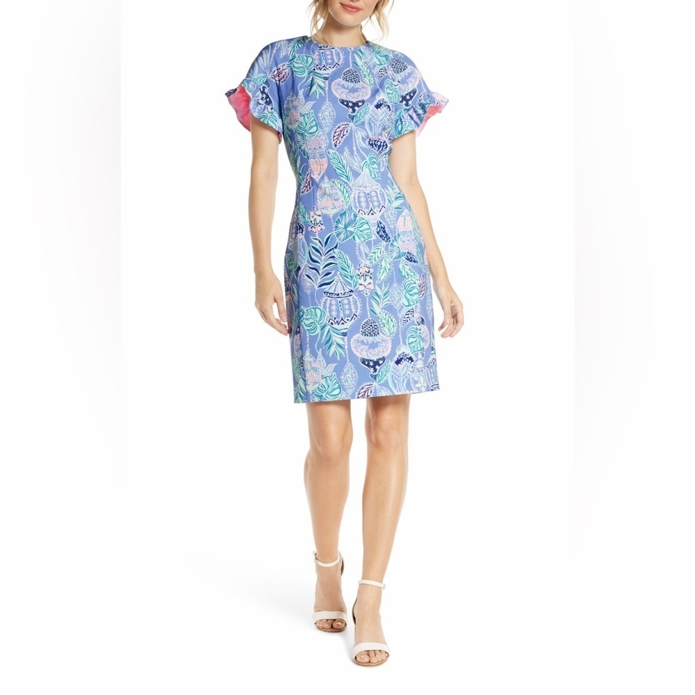 LILLY PULITZER KERSTIN STRETCH SHIFT DRESS Blue Peri Lapis Lanterns (109)
